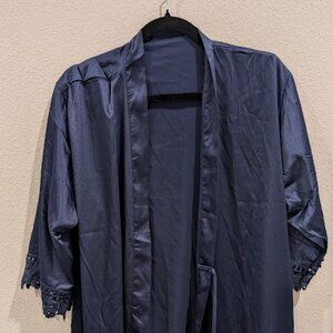 Short Navy Silk Robe